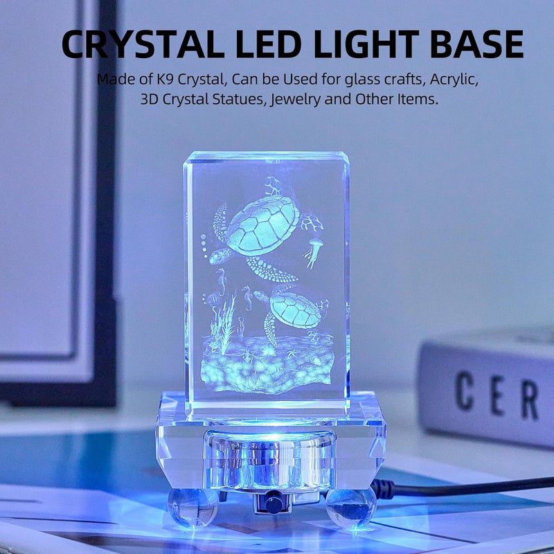 EUSTUMA LED Light Base Crystal Display Stand In A Variety of Colors,Lighted Up Stand Color Changing Small LED for 3D Glass Crystal Art,Holiday Party Decoration. (Square) - Image 5
